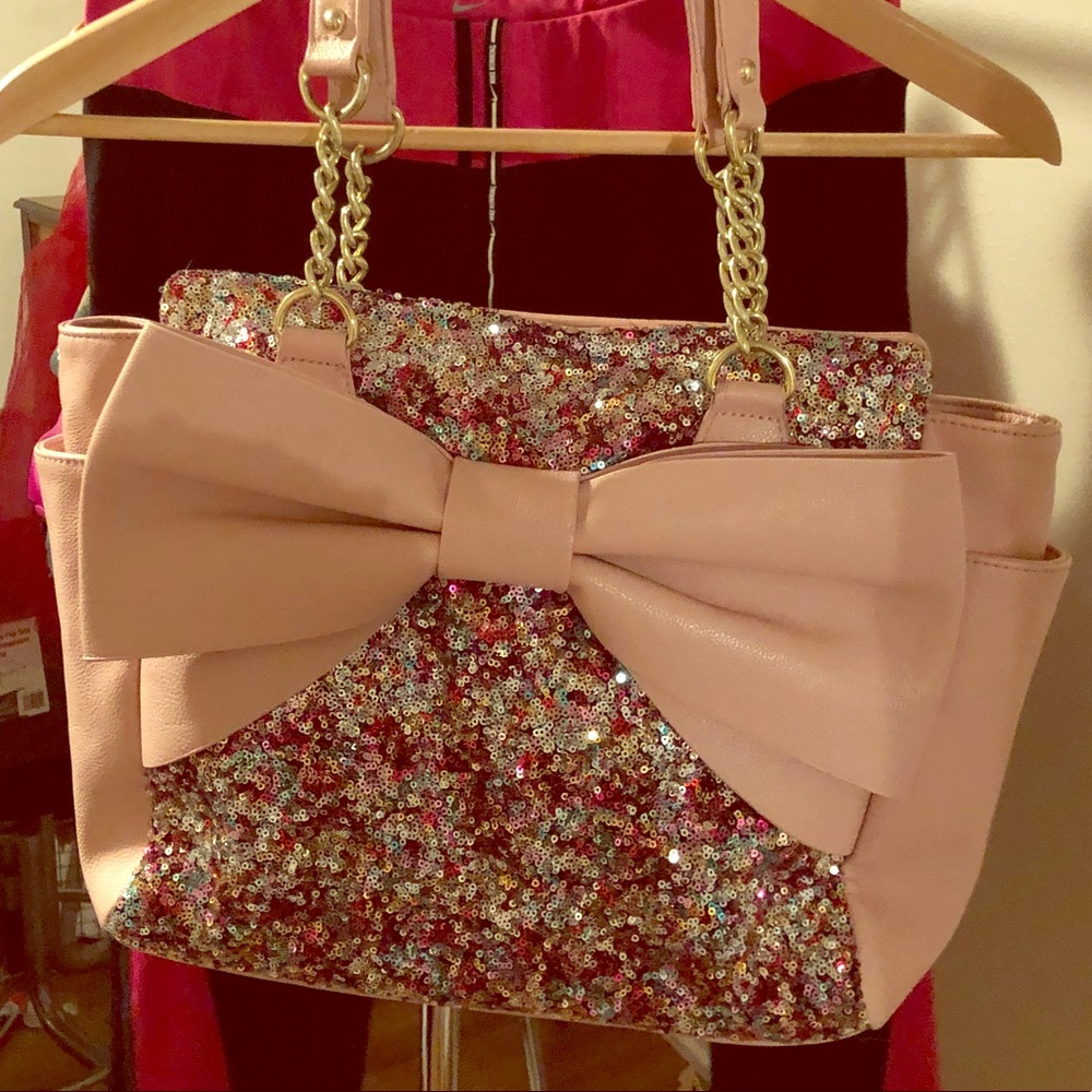 Betsey Johnson Pink Sequin Bow Tote Bag! HTF! 💎